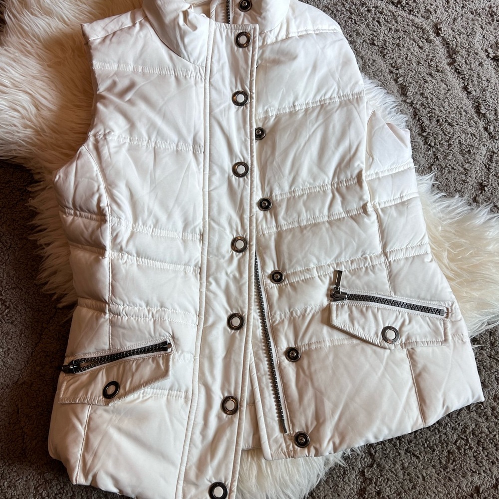 Eddie Bauer White Puffer Goose Down Vest, Size XS